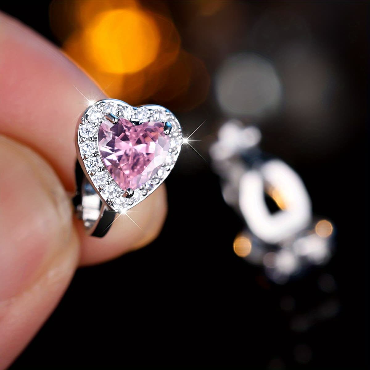 TEMU 1 Pair Silvery Color Heart Cut Pink Earrings Ear Clip Wedding Jewelry Gifts
