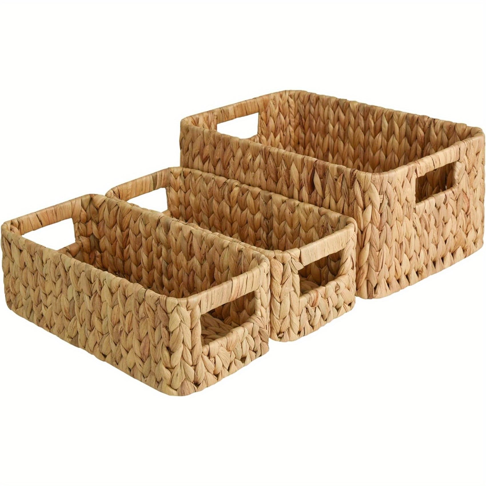 TEMU Storage Baskets, Square Wicker Baskets With Built-in Handles, Hand-woven Baskets For Bedroom, Bathroom, Pantry, Shelves, Shelf Baskets