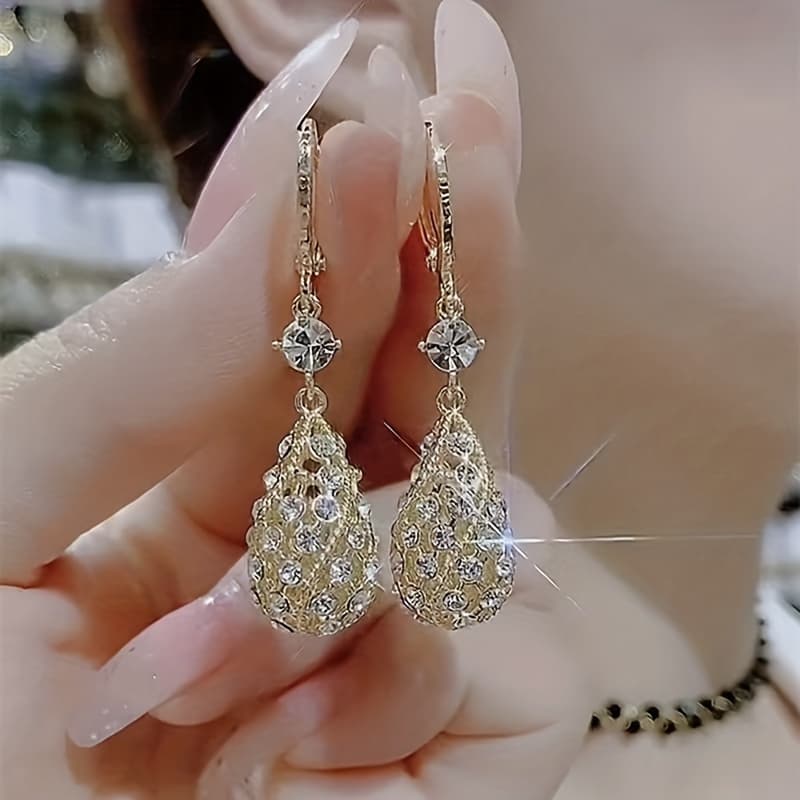 TEMU 1 Pair Sparkling Hollow Drop Earrings - Party Accessory For Girls - Elegant Jewelry To , For Teenager