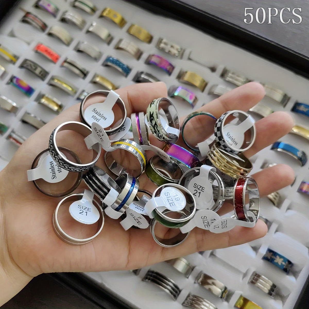 TEMU Random Wholesale Of 50 Or 100pcs Of Fashionable And Classic Striped Heart-shaped Steel Rings For Men And Women, With A Of Styles For Daily Party Accessories And Gifts