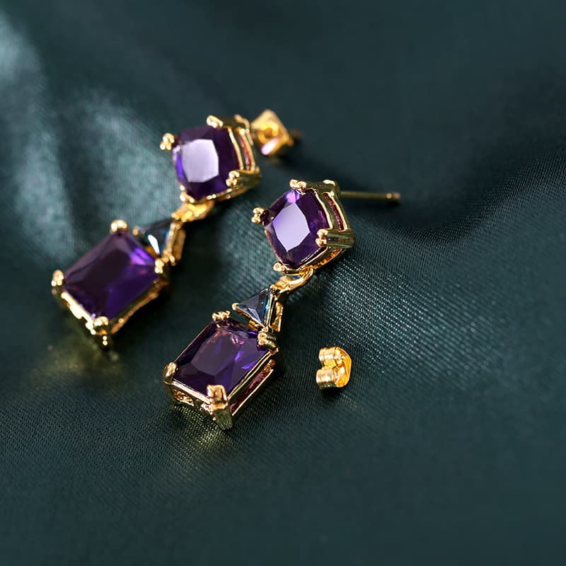 TEMU 1pair Gorgeous Square Purple Cubic Zirconia Ear Stud Drop Earrings Wedding Jewelry Gift