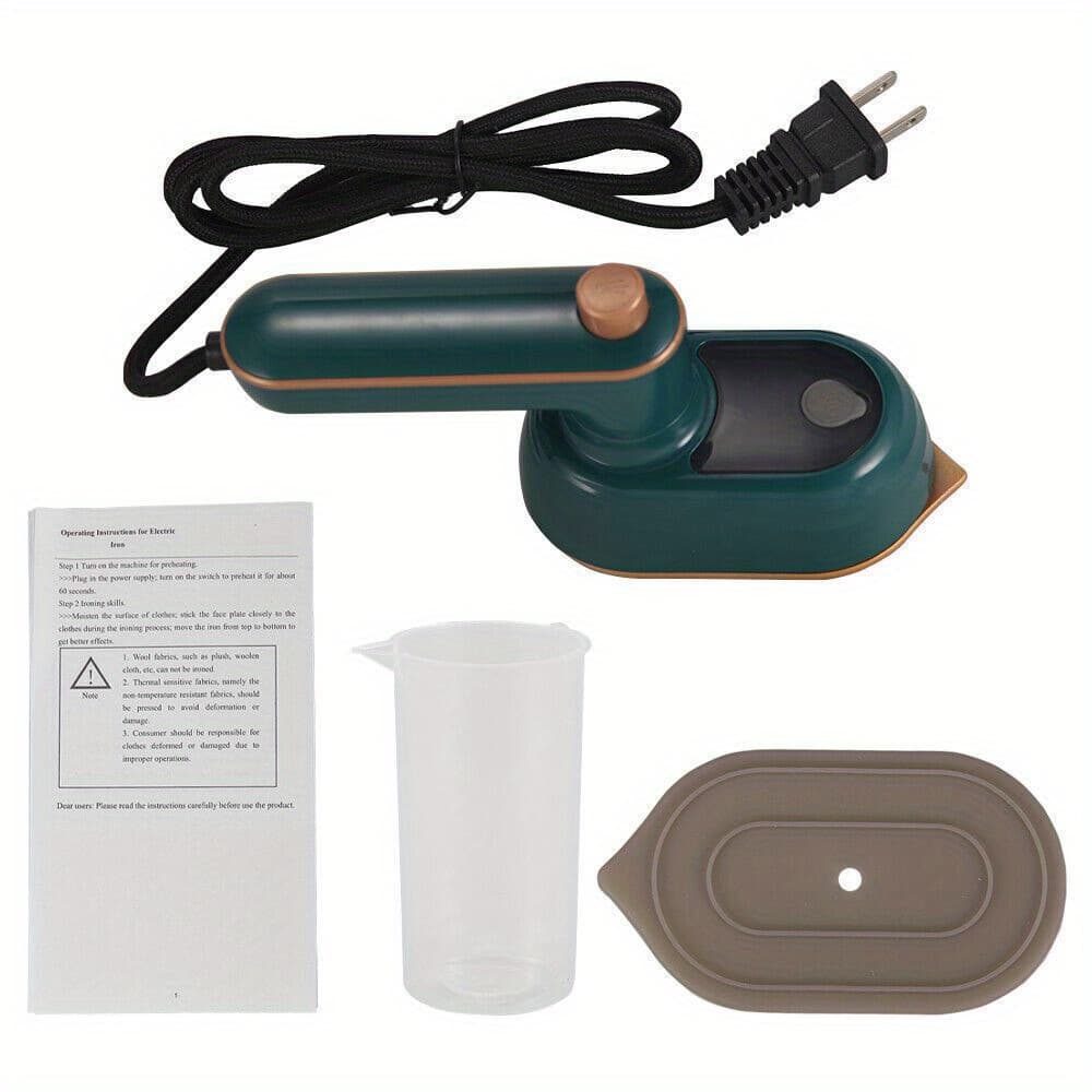 TEMU Travel Essential Handheld Steam Iron | Ironing | Flexible 360° Tip Design | Transparent Water Tank | Removes Wrinkles | For Home & Use | Dark Green