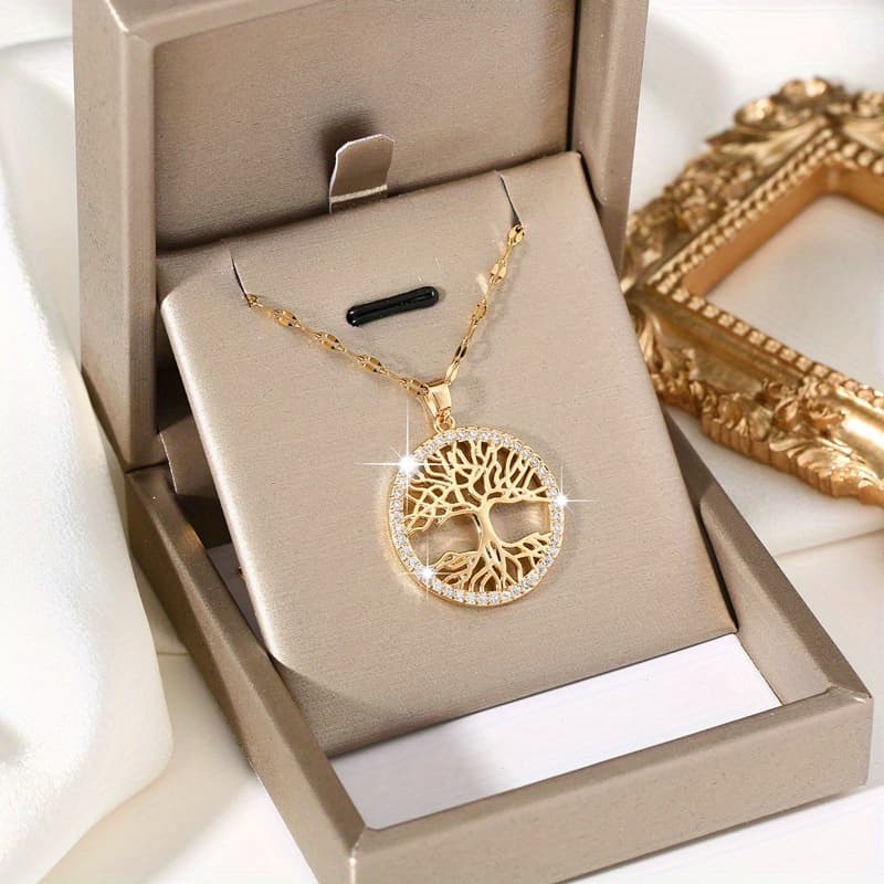 TEMU 18k Gold Plated Chain Of Life Pendant Necklace For Women