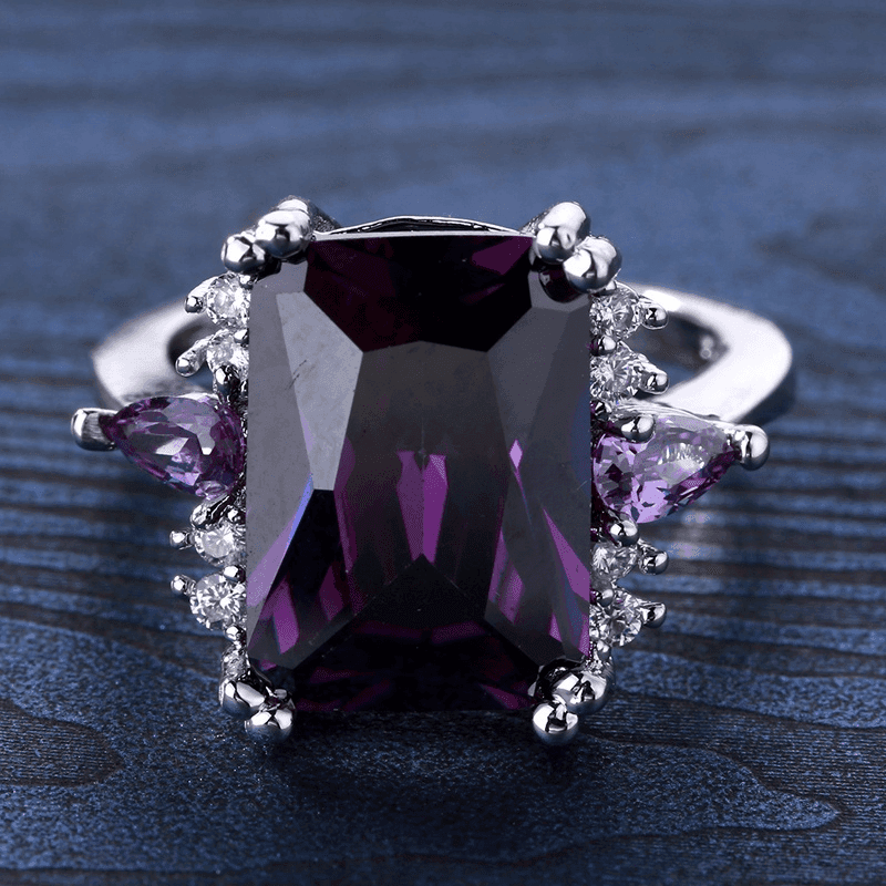 TEMU Vintage-inspired Elegant Ring With Purple & Pink Gemstones - Perfect For Weddings, Daily Wear, And Gift-, Copper Base With Intricate Design, Gemstone Accessories