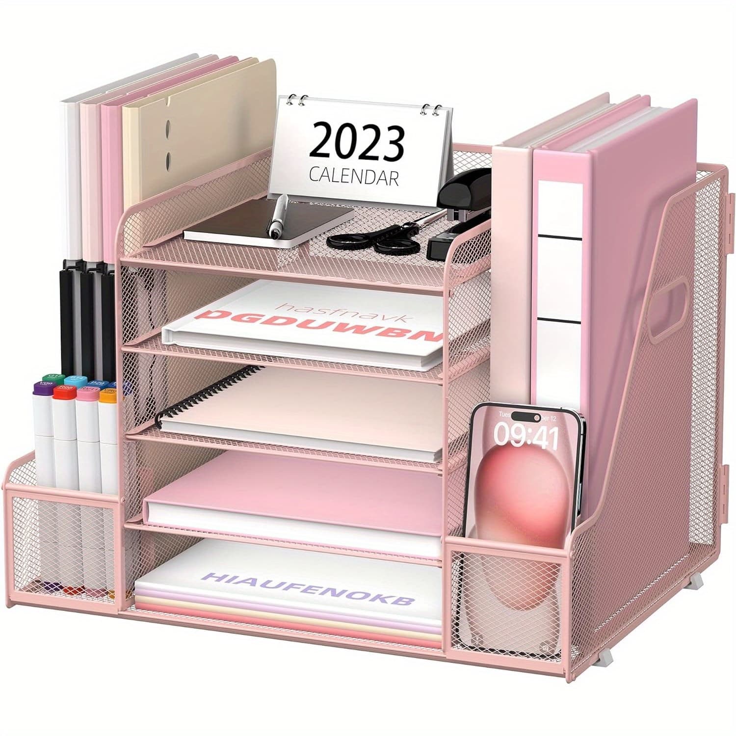 TEMU Jmhud Mesh Desk Organizer, 5-tier Paper Letter Tray Organizer With File Holder For Office Supplies Home Or School, Desktop Organizer With Magazine Holder And Storage