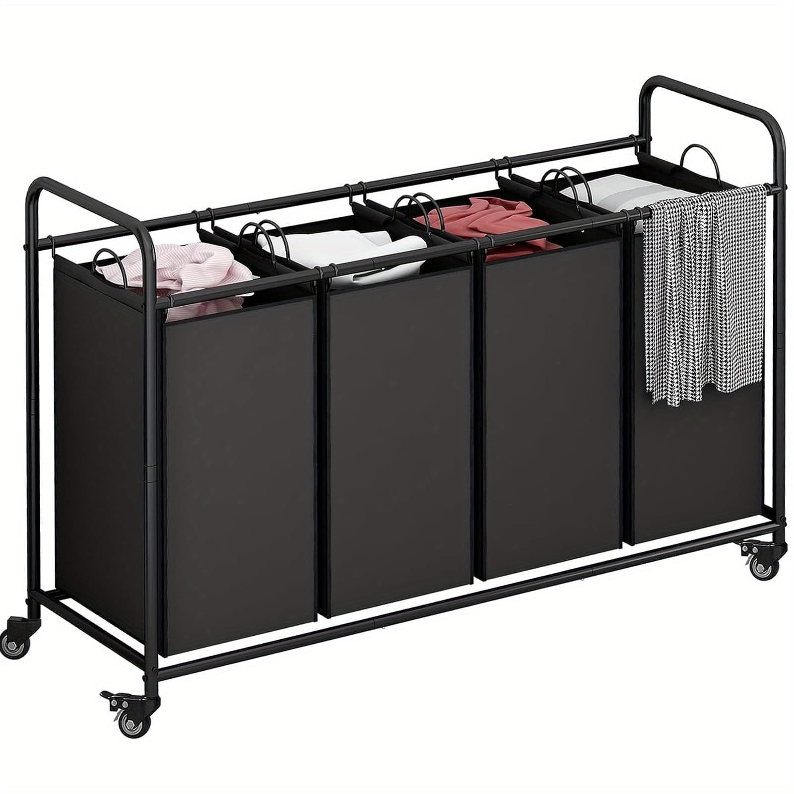 TEMU Suoernuo Laundry Basket 4 Bag Sorter Laundry Hamper Cart With Heavy Duty Rolling Lockable Wheels And Removable Bags