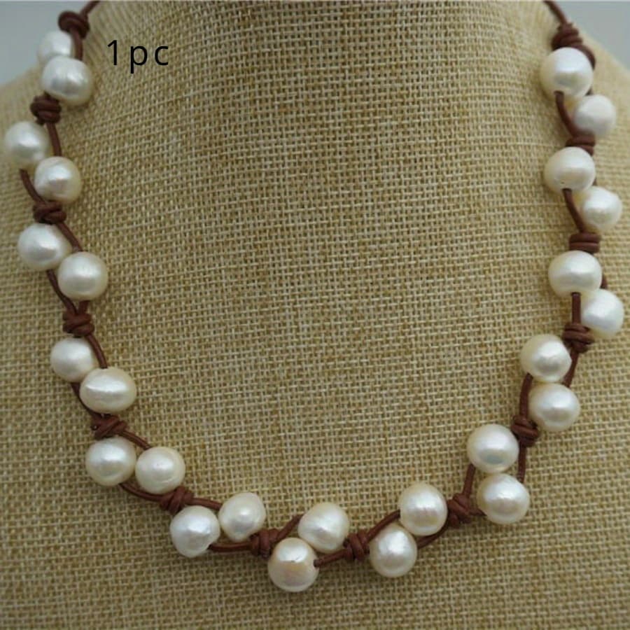 TEMU Large Pearl Necklace Freshwater Pearl And Leather Necklace 11mm Pearl