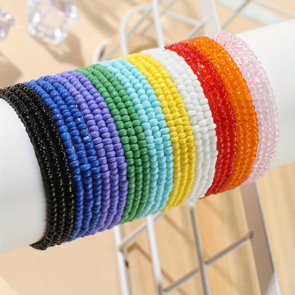 TEMU 30pcs Bohemian Style Stackable Bracelets, Colorful Elastic Stretch Handmade String Bracelets, Multiple Colors, Fashion Jewelry Accessory