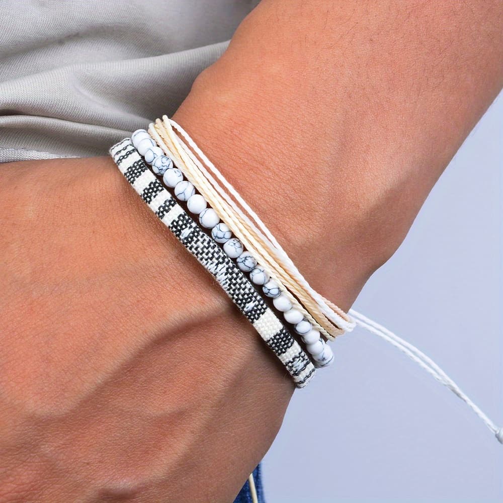 TEMU 3pcs/set Men's Braided Bracelet Set, Natural Stone Bracelet, Bohemian Ethnic And Bracelet, Of Colors Hand-woven Friendship Bracelet, Unisex