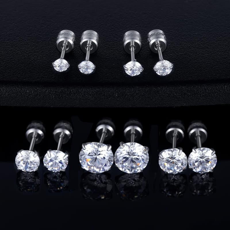 TEMU 5 Pairs Of Synthetic Zircon Round Earrings, Suitable For Men And Women