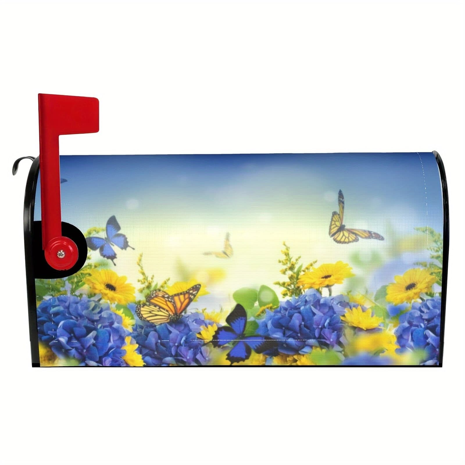 TEMU Spring-themed Magnetic Mailbox Cover With And Hydrangea Design, Weather-resistant Post Box Decoration, Fits 21" X 18"