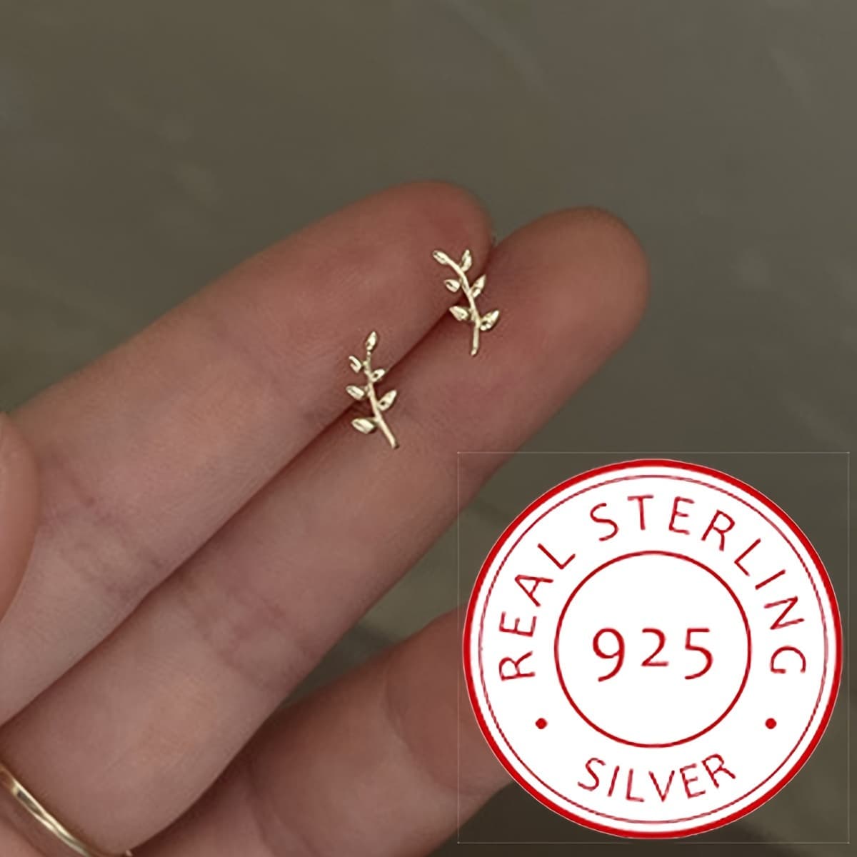 TEMU 1 Pair S925 Pure Silvery Earrings--low Allergy Leaf Branch Earrings Jewelry--female Elegant Style Gold Plated Mini Cute Delicate Earrings-perfect Female Charm