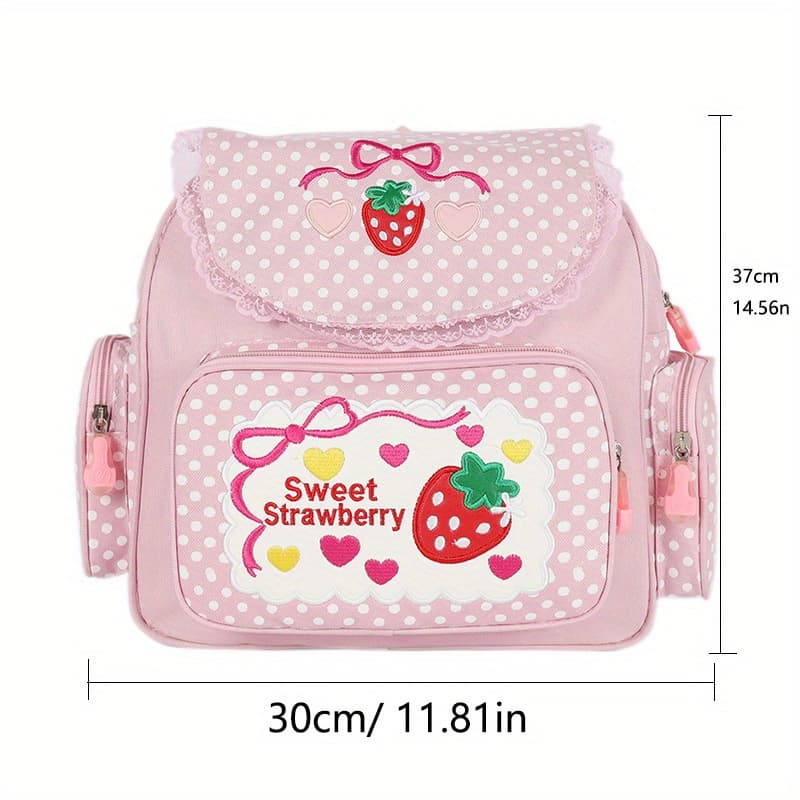 TEMU Japanese Cute Embroidered Fruit Strawberry Lace Backpack