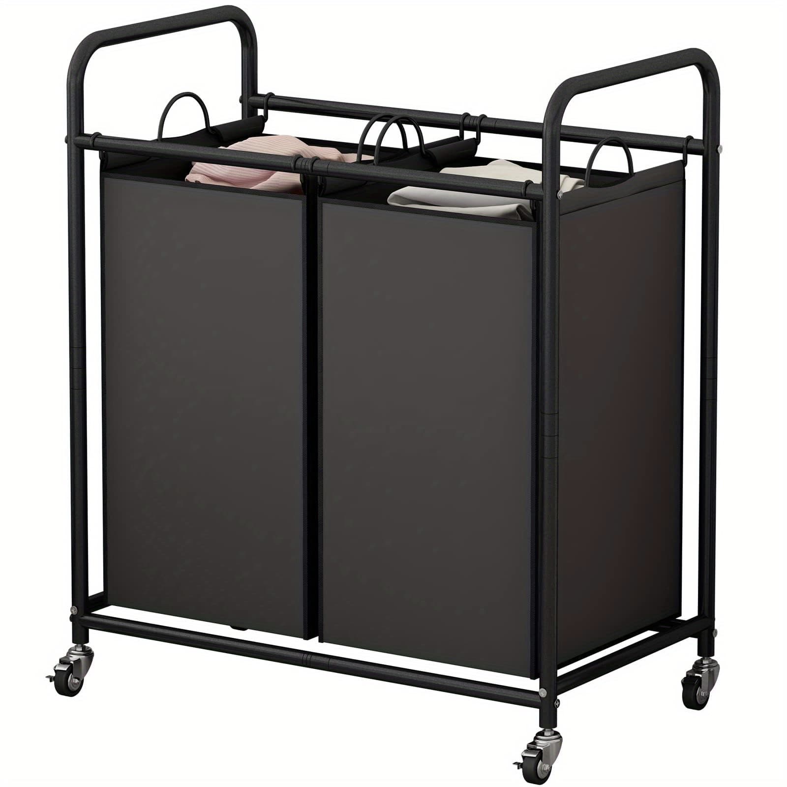 TEMU Laundry Sorting Cart With 2 Bags, Featuring A Hamper Basket And Durable Lockable Wheels For Clothing Storage In