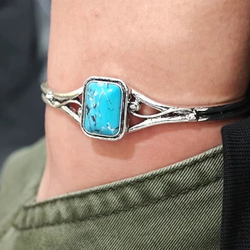 TEMU High-quality Retro Men's And Women's Fashionable Turquoise Bracelet, Daily Fashionable Jewelry