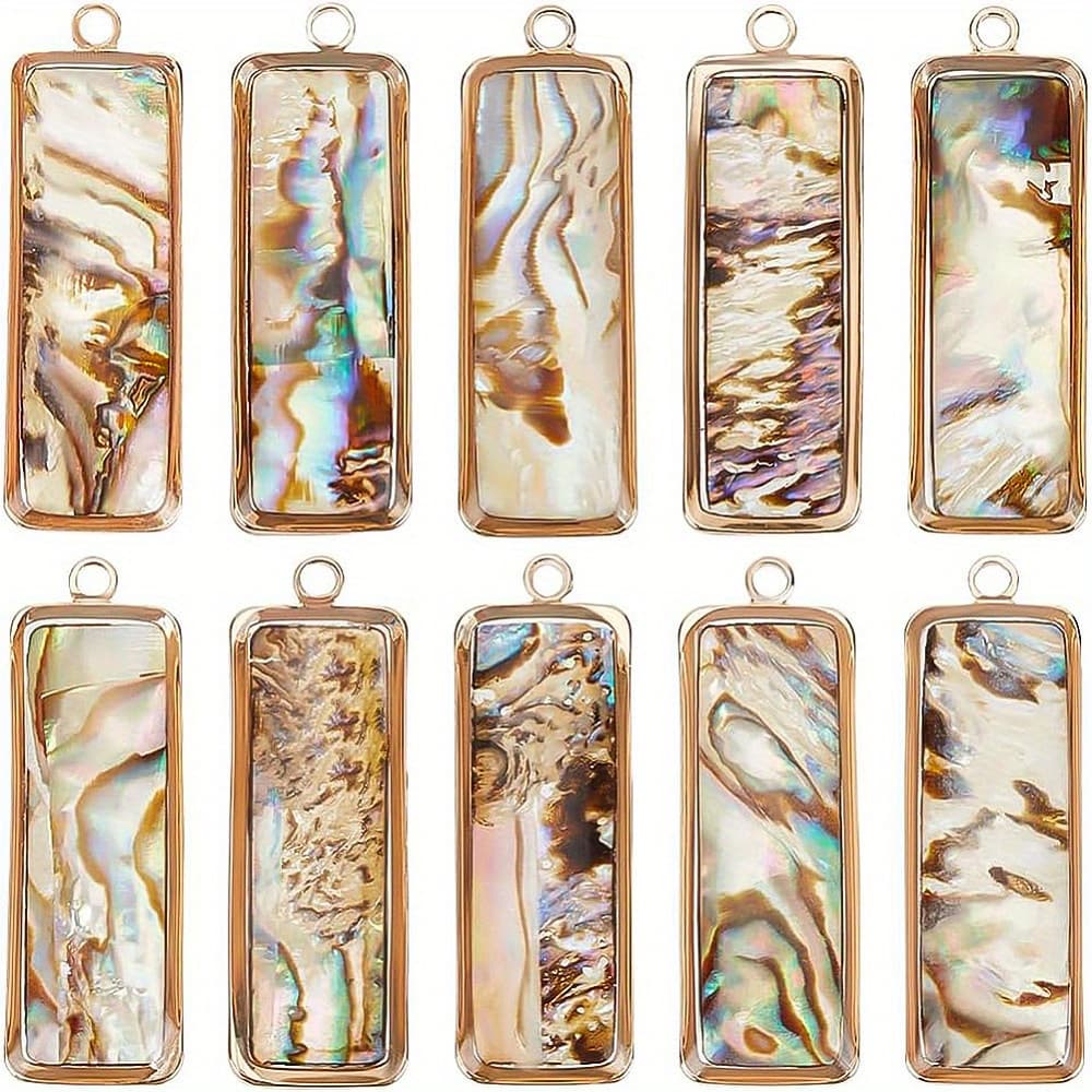 TEMU 1box 10pcs Rectangle Shell Pendants 27x9mm, Natural Abalone Shell Pendant For Jewelry Making Necklaces, Earrings.
