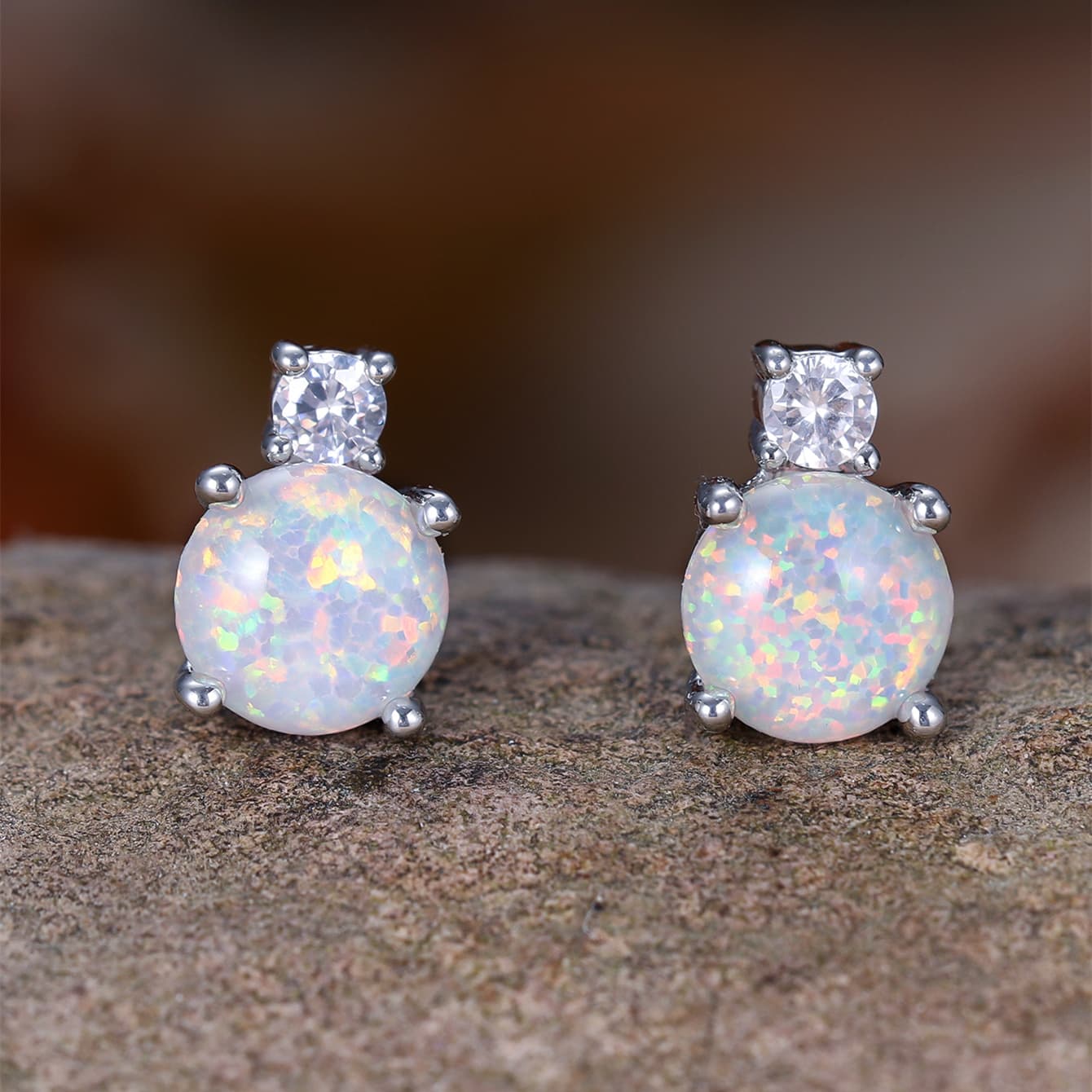 TEMU A Pair Of Minimalist Round Opal Four-prong Earrings For Women, Delicate And Lightweight Dating Accessories