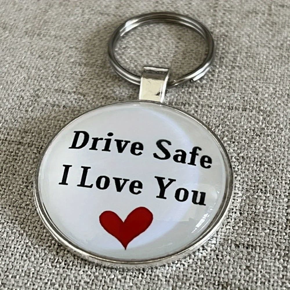 TEMU 1pc, Glass Keychain, "drive Safe I Love You", Romantic Keyring For Boyfriend Husband, Love Reminder, Compact , Automotive Accessory Gift For Women
