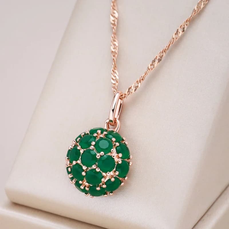 TEMU Unusual Full Sparkling Green Zirconia Pendant Necklace For Women Luxury Golden Color Jewelry