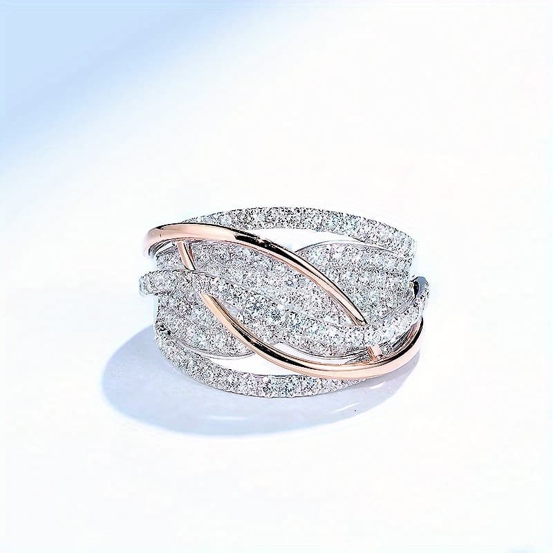 TEMU An Elegant And Hollow Double-color Inlaid Zirconia Ring With A Lady's Fashionable And Personalized Style, Suitable For Ladies' Daily , Banquets, And Engagements.
