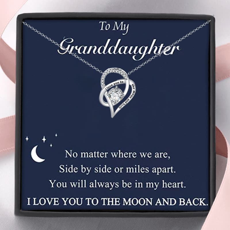 TEMU To My Granddaughter Heart Necklace, I Love You And Back, Granddaughter Necklace, With Card & Box Gift