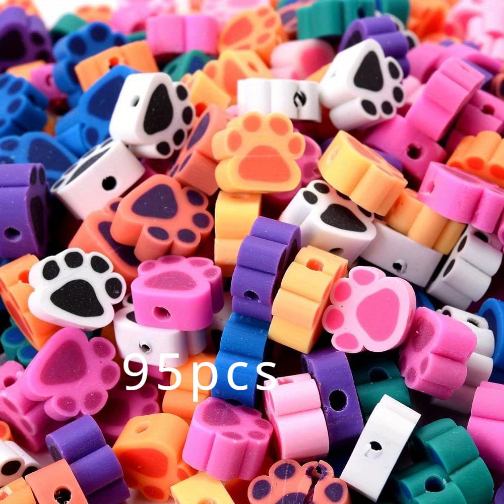 TEMU 95pcs Paw Polymer Clay Spacer Beads For Jewelry Making Diy Bracelet Earrings Necklace Diy Beaded Crafts Accessories