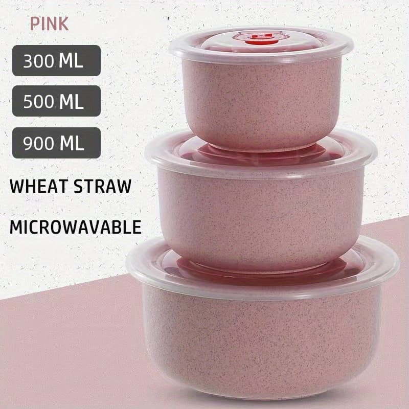 TEMU High-quality 3pcs Wheat Straw Bowl Set - Microwave Heated, Preserved, And Used As Lunch And Bento Lunch