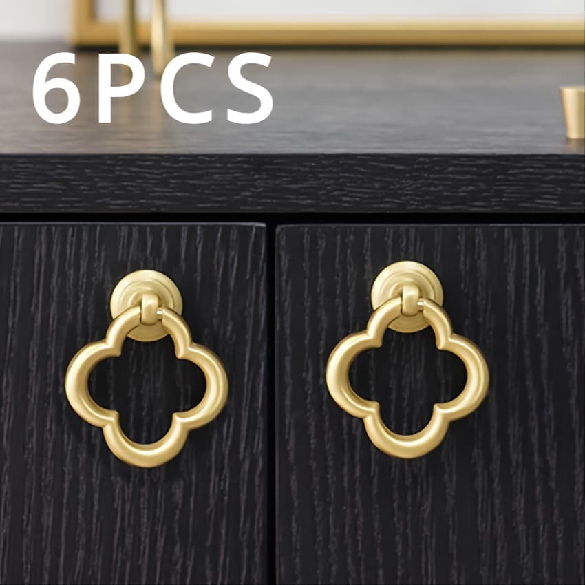 TEMU 6pcs/set Cabinet Knobs Pulls, Vintage Modern Brushed Brass Kitchen Cupboard Knobs, Handles For Wardrobe Cabinet Drawer