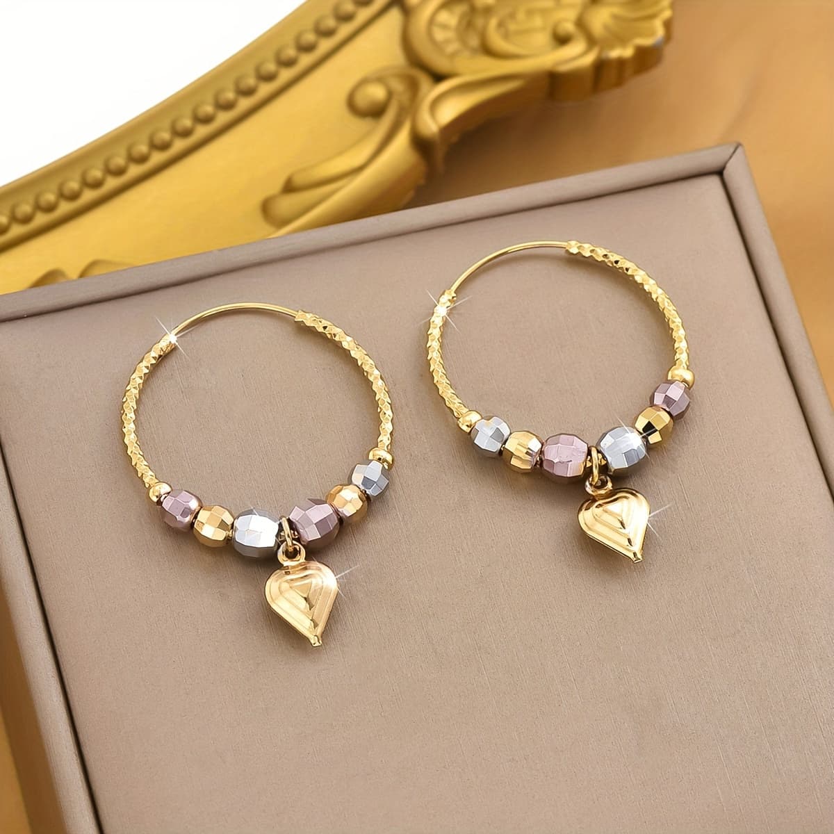 TEMU 1 Pair Of Europe And The United States High-level Color Cut-off Round Heart Earrings Earrings Golden Earrings Lady Fashion Jewelry