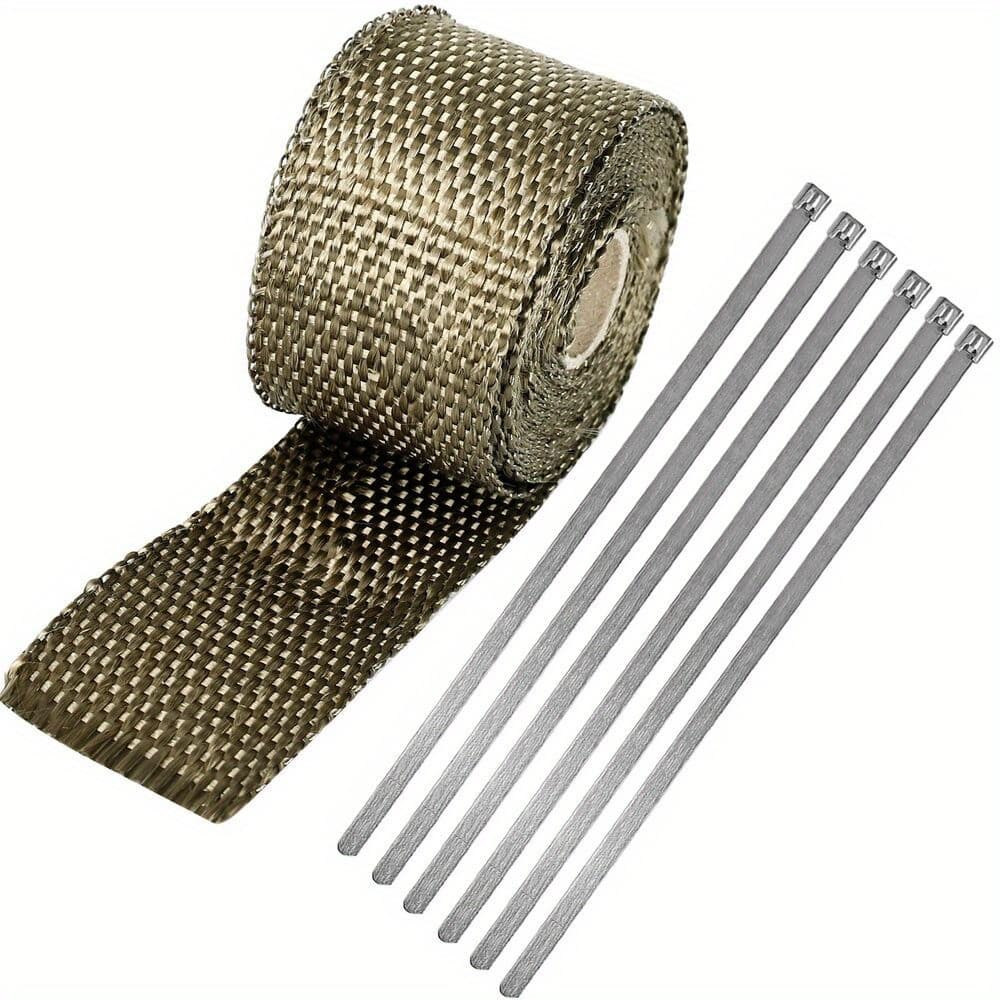 TEMU Exhaust Manifolds Titanium Tape Thermal Wrap 2'' X 5m And 6 Ties