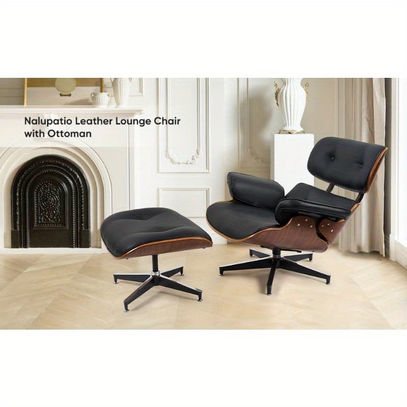 TEMU Recliner Chair With Ottoman, Leather Match Lounge Chair With Wide Armrest, Mid Century Accent Chair With Heavy Duty Base Support For Living Room Bedroom Office