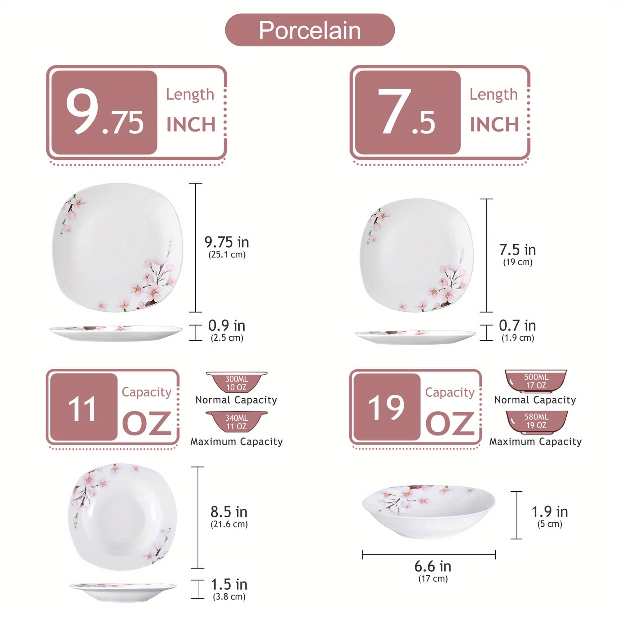 TEMU Porcelain Dinnerware Sets For 12 Set With Pink Floral 60pcs Dinner Sets
