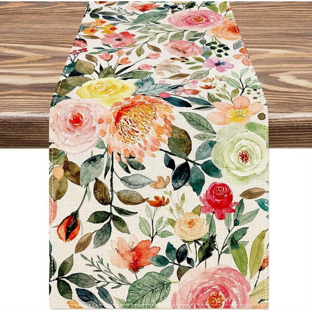 TEMU 1pc Spring/summer Watercolor Rose Table Flag, Restaurant Party Decoration Table Flag