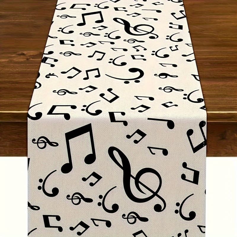 TEMU 1pc Polyester Musical Notes Table Runner For Music Events, Birthday Parties, Weddings - Farmhouse Style Home Dining Room Kitchen Decor