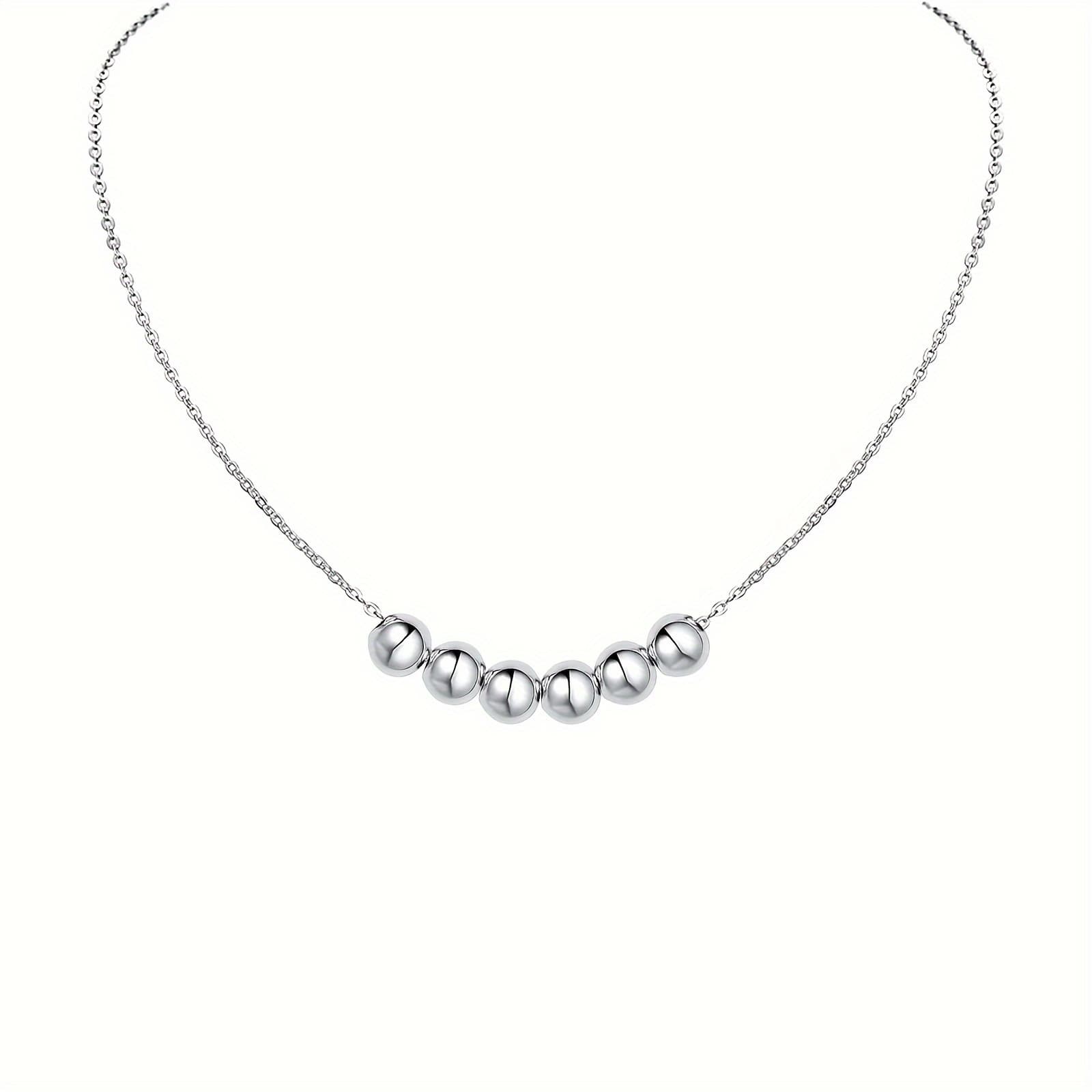 TEMU 925 Sterling Pendant Necklace - 6 Bead Ball Design - Feminine For Womens — image 1