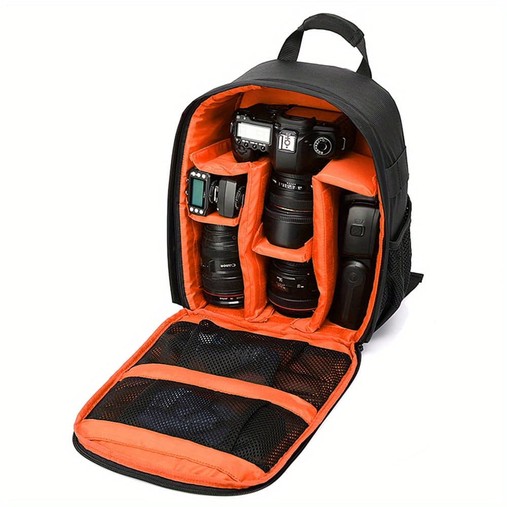 TEMU For Professional Photographers: Durable Polyester Camera Backpack - Large Capacity With Detachable Sponge Dividers For Gear Protection