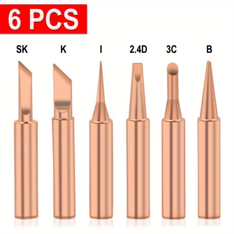 TEMU 6pcs Copper 35433.07inch-t Soldering Tip Set Electric Soldering Welding Tips Head Bga Soldering Tools Welding Tips