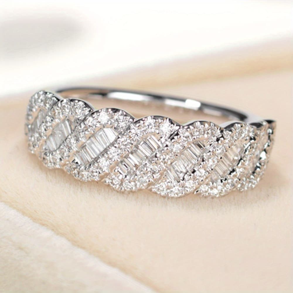TEMU A Single Sparkling Twist Channel Wide Zirconia Ring For Men And Women, Perfect For Weddings, Engagements, , Anniversaries, Or As A Birthstone Gift. An Ideal Present For Ladies' Jewelry