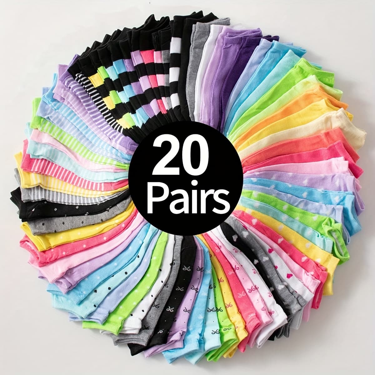 TEMU 20pairs Chic & Comfortable Men's Ankle Socks: Heart & Stripe Prints, Durable Knit Fabric - Gift