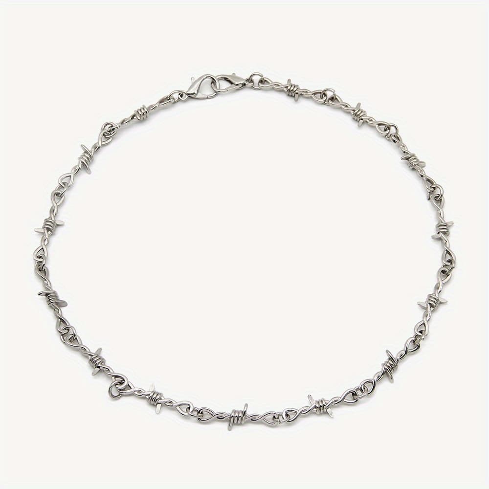 TEMU Punk Twist Spiked Thorns Metal Barbed Wire Chain Necklace For Men