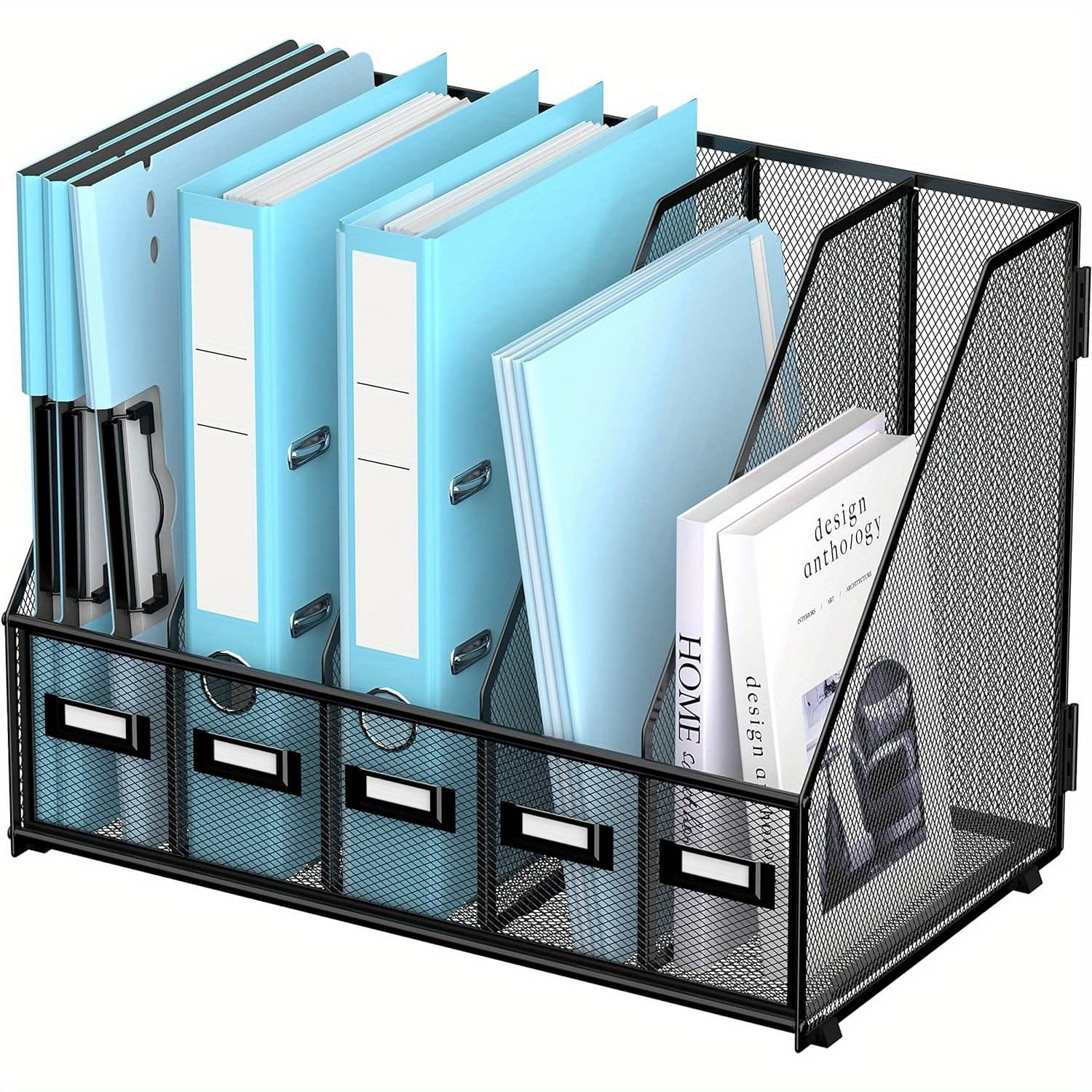 TEMU Jmhud A Desk And File Rack With 5 Vertical Compartments, Magazine And Document Storage Organizer, Which On The Office Desktop And Home