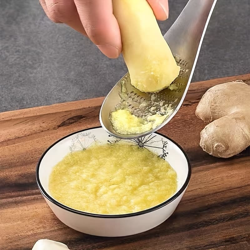 TEMU 1pc Stainless Steel Ginger & Garlic Mashing Spoon - Manual Kitchen Tool For Puree, Easy To Clean, For Garlic And Ginger Grinding, Garlic Masher|stainless Steel Spoon|durable Kitchenware