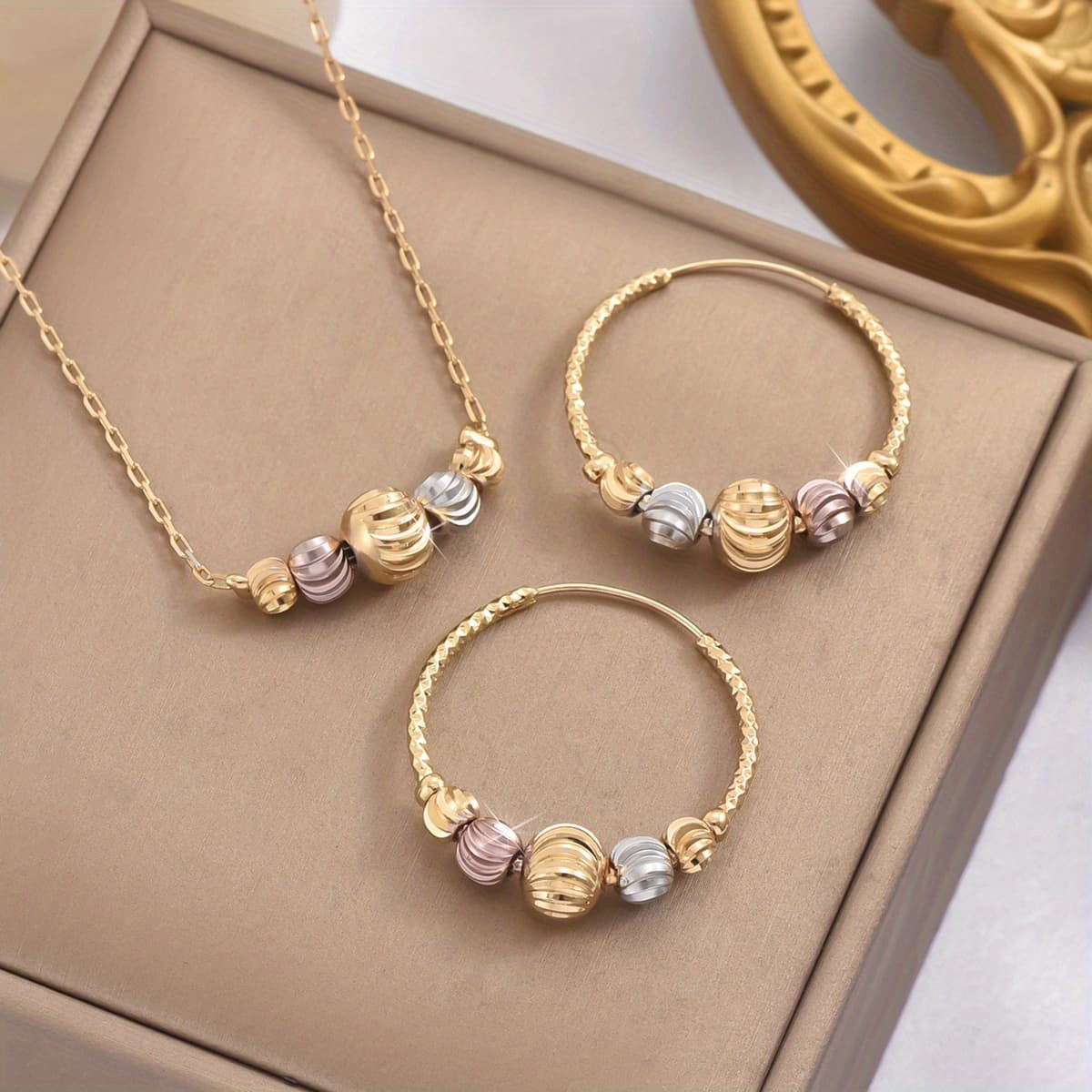 TEMU 2 Pieces/set Of New Creative Beaded Design Color Necklace Earring Set For Women Gift, Suitable For Daily Wear Matching Jewelry Set, Holiday Gifts