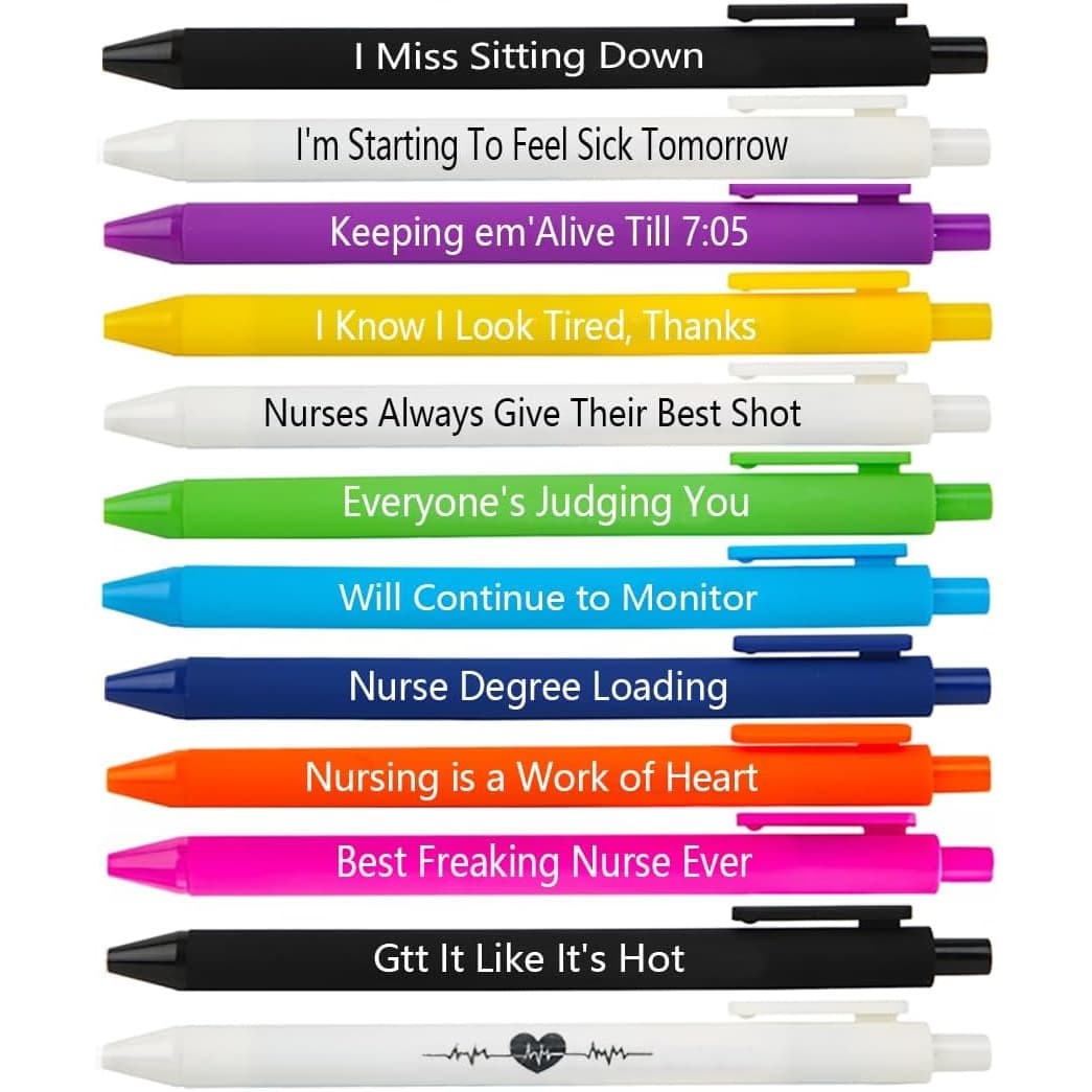 TEMU Set Of 12 Humorous Nurse Pens With Black Ink, Retractable For Effortless Writing And Journaling. Gifts For Nurses, Featuring And Quotes For Everyday Use