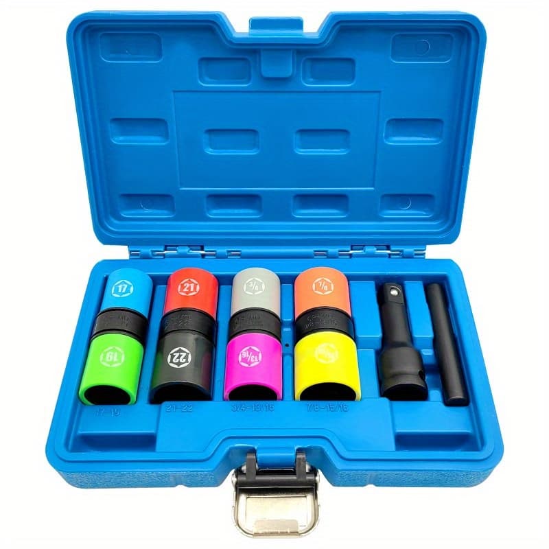 TEMU Socket Kit 8 Sizes 1/2inch Impact Flip Hex Socket Kit, Damage Thin Wall Socket Kit Tool Kit Tire Damage Sleeve