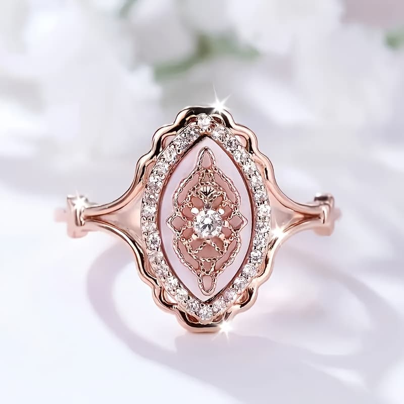 TEMU Sparkling Zirconia Flower Ring - Delicate Bohemian Vintage Charm For Fashion Women - Statement Jewelry