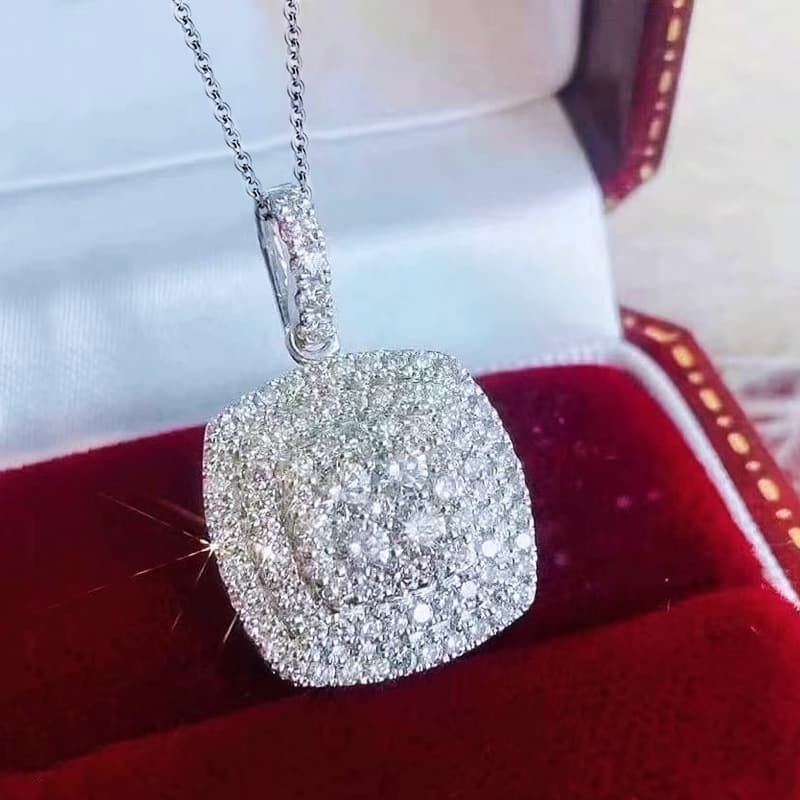 TEMU 1pc Delicate Pave Setting Shinny Synthetic Zirconia Square Pendant Necklace For Women Bridal Wedding Fashion Accessories