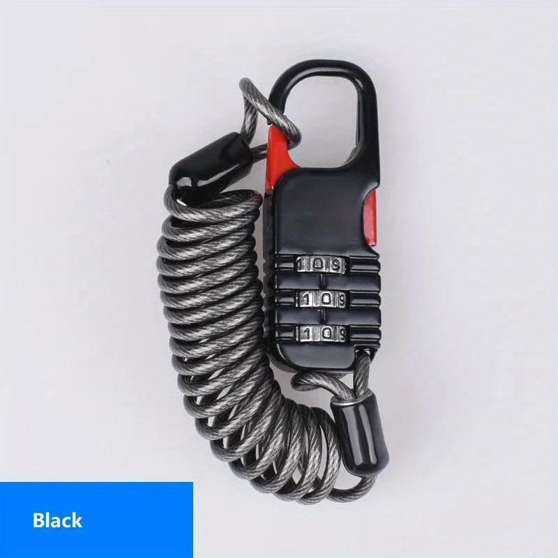 TEMU 1pc Premium Stainless Steel 60*22mm Three-digit Password Combination Lock - Secure Anti-theft Motorcycle Bicycle Helmet Safety Cable Wire Rope Lock With Polished Finish And Uncharged