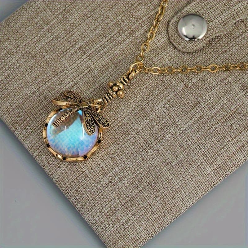 TEMU Handmade Vintage Victorian-inspired Necklace For Women. Features A White Moon & Dragonfly Pendant, With An Adjustable Chain. Ideal Punk & Party Jewelry, Perfect For Music Festivals.