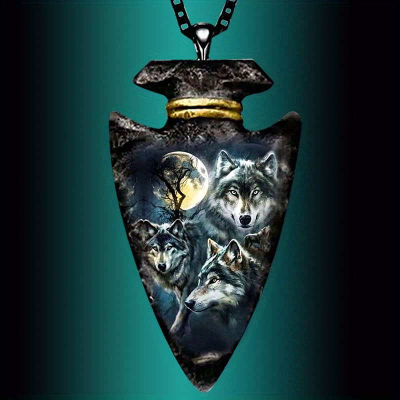 TEMU Men's Punk Style Necklace - Durable Alloy Statement Piece With 4 Wolf Pack Design, & Tree Motif - Gothic Jewelry For Spirits, Wolf Necklace, Textured Finish